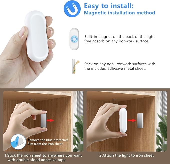 inShareplus LED Motion Sensor Puck Lights, Under Cabinet Lighting Indoor, USB Rechargeable Magnetic Night Light, 6500K Warm White Wireless Dimmable LED Lighting for Closet, Stairs, Kitchen (6 Pack)