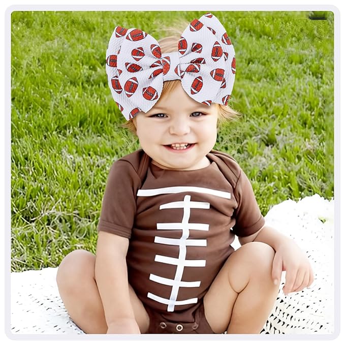 YanJie Hairband, Football Sports Printed Handmade Hairbands for Baby Girls Infant - 2 Pack, Nylon Game Day Hair Bow Headbands, Super Soft Breathable, Ideal for Football Season, Photography