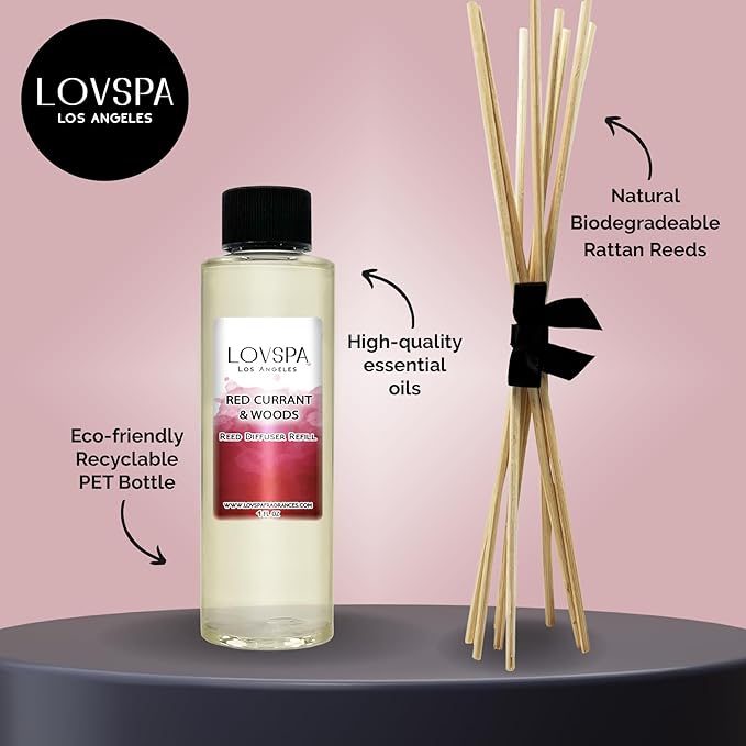 LOVSPA Holiday Red Currant & Woods Diffuser Oil - Luxury Essential Oils for Diffuser Refill & Air Freshener Room Spray - Long-Lasting Home Fragrance, Scented Oil for Diffusers, USA Made, 4oz