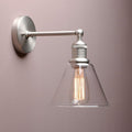 Yosoan Indoor Wall Sconce Fixture Light, 1-Light Modern Single Brass Vintage Industrial Hardwired with Funnel Flared Clear Glass Shade Lamp for Bathroom Sink Porch Kitchen Living Room(Brushed)