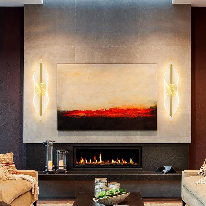 Modern Gold Wall Sconce 17.3In LED Wall Lamp with Remote Control Dimmable Acrylic Sconces Wall Lighting for Living Room Hallway Bathroom Bedroom Stairs