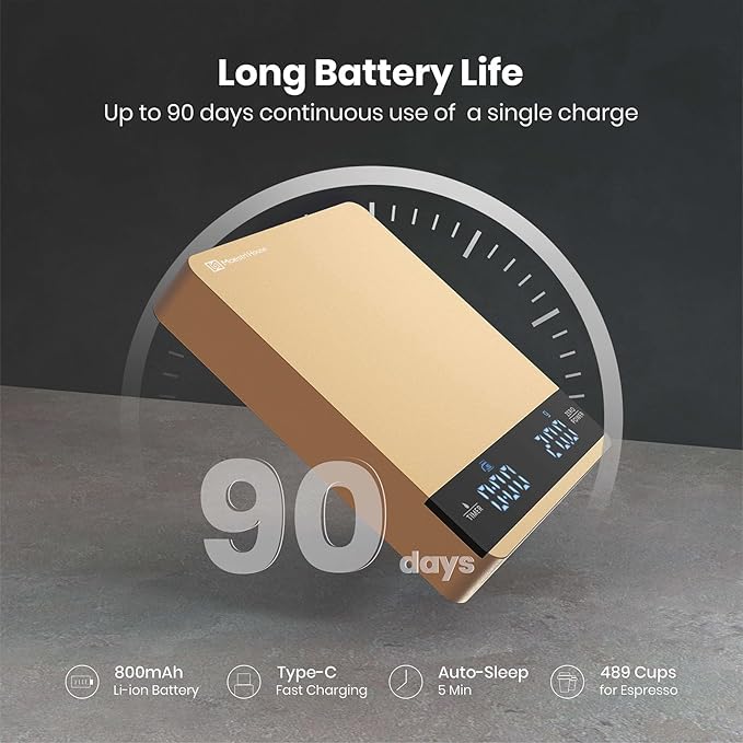 Mini Coffee Scale with Timer, Maestri House Rechargeable Espresso Scale, 2kg/0.1g Accurate Scale for Espresso and Pour-Over Coffee, Portable Digital Kitchen Scale with Automatic Timing-Gold