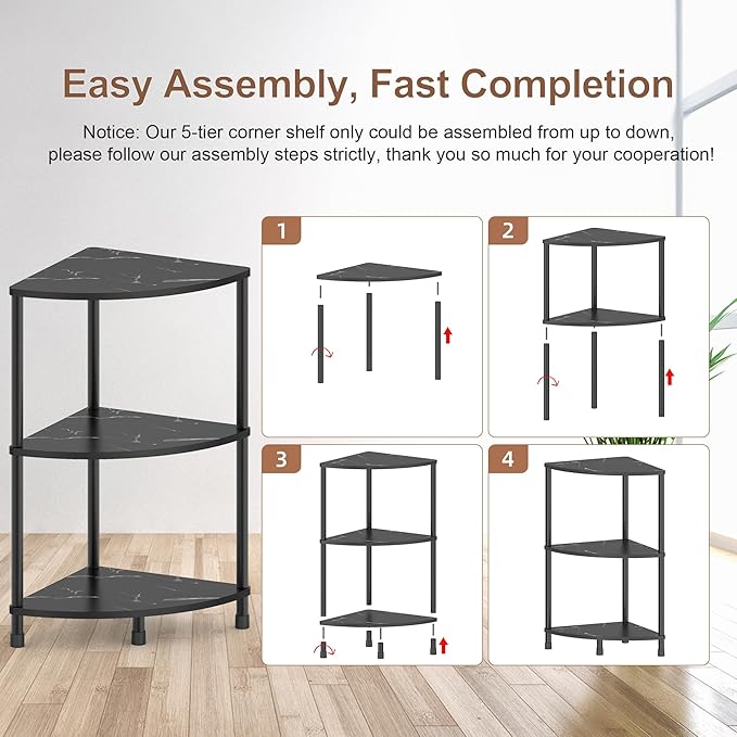 Book Small Corner Shelf, 3 Tier Corner Bookshelf Display for Living Room Decor, 23.2" Standing Shelf Bookcase Organizer, Black Storage Shelves for Bedroom, Bathroom, Small Space
