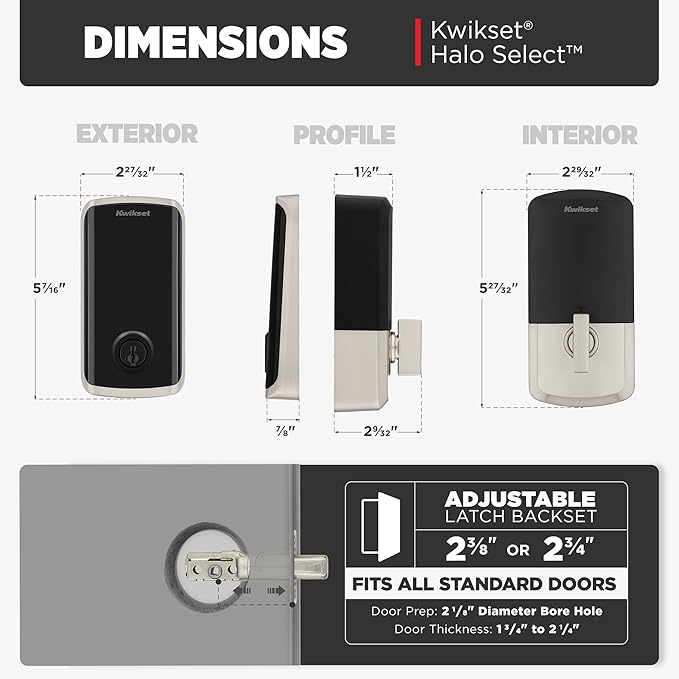 Kwikset Halo Select Smart Lock Keyless Entry Door Lock Wi-Fi and Matter Enabled Deadbolt No Hub Needed, Geofence Auto-Unlock, Grade AAA Certified, Easy Install, Satin Nickel Lifetime Finish Warranty