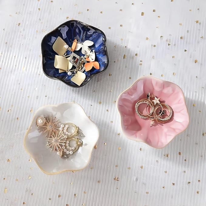 2Pcs Ceramic Jewelry Dish - Lotus Leaf Shape, for Ring Holder Necklace Small Key, Suitable for Mother Friend Sister, Gifts for Women, Cute Plate Trinket Tray, Home Decor (Crystal Green & Blue)