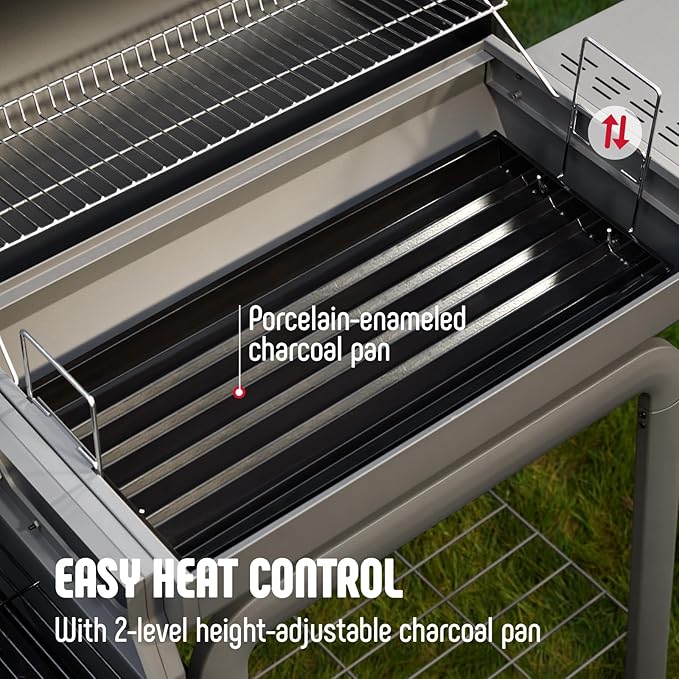 BBQ Charcoal Grill with Offset Smoker Grill and Side Table, 30-In Heavy-Duty Outdoor BBQ Grill with 832 Sq. In. Cooking Space for Outdoor Barbecue in Backyard, Patio and Parties, Black