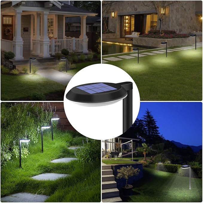 kinna Outdoor Solar Path Lights Waterproof Landscape Pathway Light with 6 White LEDs Garden Lighting Decorative for Patio Driveway Backyard (Black-4 Pack)