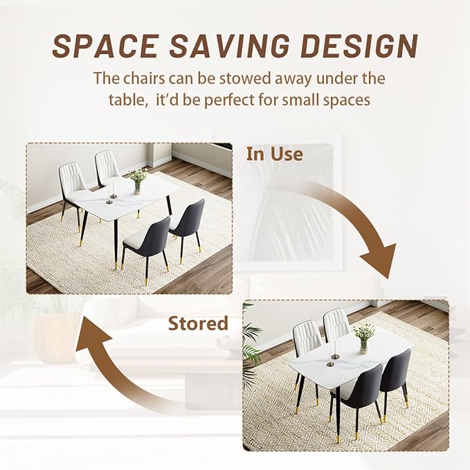 50'' Dining Table Set for 4, Dining Room Sets for 4, Sintered Stone Dining Table Chairs Set of 4, Easy to Assemble，Suitable for Small Spaces