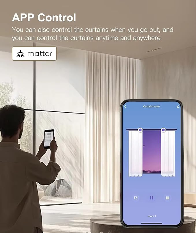 Smart Motorized Curtain Rods (Ripple Fold), Matter over WiFi Electric Track Compatible with HomeKit Alexa Google SmartThings, Automatic Drapery System with Remote, 1.8N.m (7 meters (275.6 inches))
