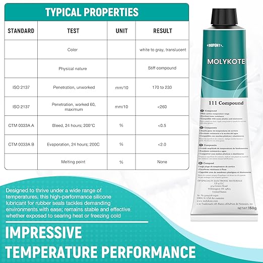 12pcs Molykote 111 Compound Valve Lubricant and Sealant 150g 5.3oz, Silicone Grease for for Repair and Protection of Water Pipes, Ships, Electronic Equipment, Water Resistant, Low Volatility