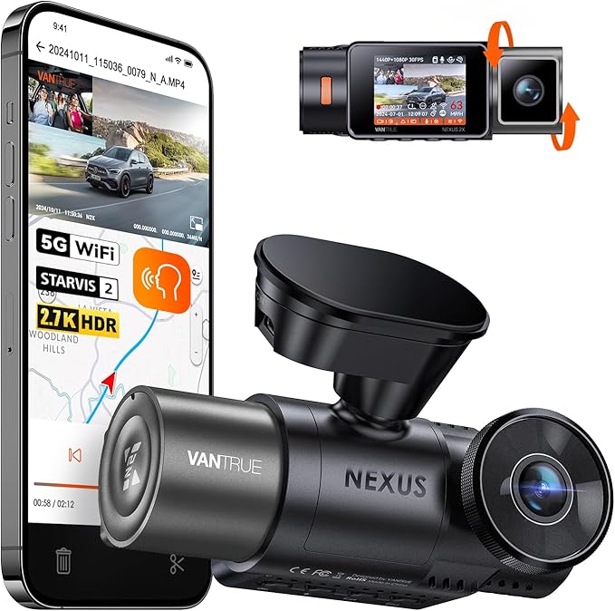 Vantrue N2X 2.7K Dash Cam Front and Inside, 5G WiFi Dual Dash Camera for Car with HDR IR Night Vision, STARVIS 2, GPS, 2.5K/60FPS, G-Sensor, 24/7 Parking Mode, Voice Control, Support 512GB Max