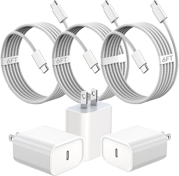 iPhone 17 16 15 Charger Fast Charging 20W Type C Charger Fast Charging with 6FT USB C Woven Cord for iPhone 17/17 Pro/17 Pro Max/17 Air/16/16e/16 Plus/16 Pro/16 Pro Max/15/15 Pro Max/iPad Pro/Air Pods