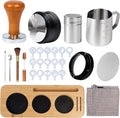 28PCS Espresso Accessories Kit,51mm Espresso Tamper Tools,Includes Wood Station,Distributor,Stirrer,Dosing Funnel,Brush,Puck Screen,Frothing Pitcher,Latte Pen,Powder Ring,Towel,Decorative Stencils