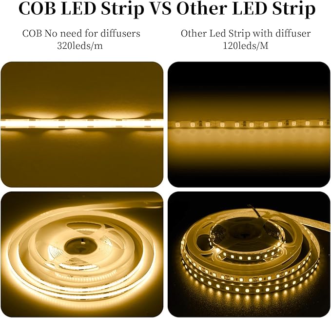 iNextStation 32.8ft/10M Warm White COB LED Light Strip, DC24V CRI 93+ Strip Lights, 3000K Color Temperature LED Lights, 8mm Width LED Tape Lights, Dimmable COB Strip Light for TV Backlight(with Plug)