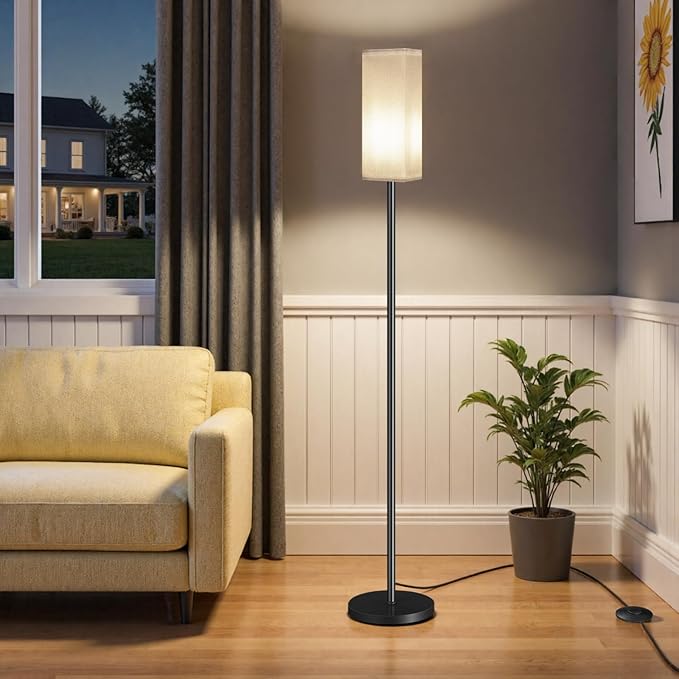 64.6"Floor Lamp, Pole Lamp with Foot Switch, Modern Standing Lamp Shade, Minimalist Freestanding Lamp (Bulb Not Included), for Living Room, Bedroom Office ETL Listed,Black and Yellow Y07LD05