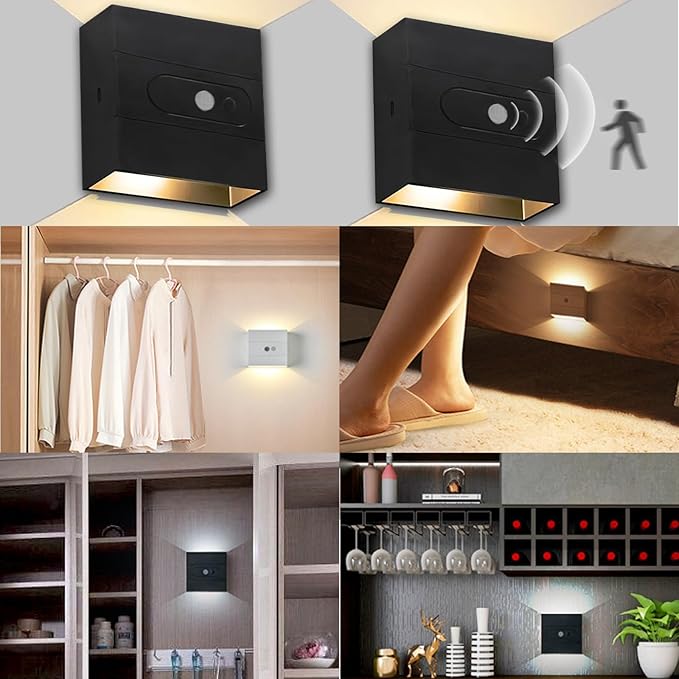 Wall Lights with Motion Sensor Indoor LED Modern Wall Lamp Brightness Adjustable Wall Sconce Recargables USB Con Batería Lighting Fixtures for Living Room Bedroom Corridor (Warm Light,White)