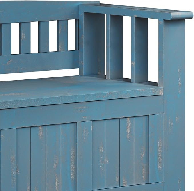 SIMPLIHOME Acadian Entryway Storage Bench - 48 inch Wide Solid Wood Hallway Seat in Distressed Coastal Blue, Transitional Bench for Entryway or Living Room with Lift-Up Lid and Spacious Storage