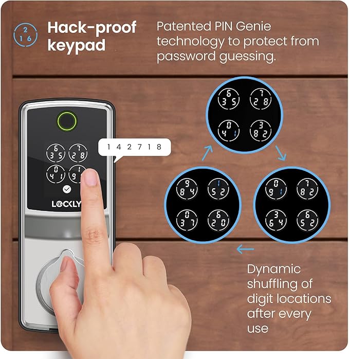 Lockly Secure Pro (2025 Latest Version), Smart Lock with Built-in Wi-Fi, New-Gen Fingerprint Door Lock, Keyless Entry Deadbolt, PIN Genie Keypad, Auto Lock, App Remote Control, Easy Installation
