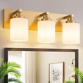 Bathroom Vanity Light Fixture, 3-Light Brushed Gold Bathroom Light Fixtures Over Mirror with Milky White Glass Shades, Modern Vanity Lights for Bathroom Living Room Hallway (Bulbs Not Included)
