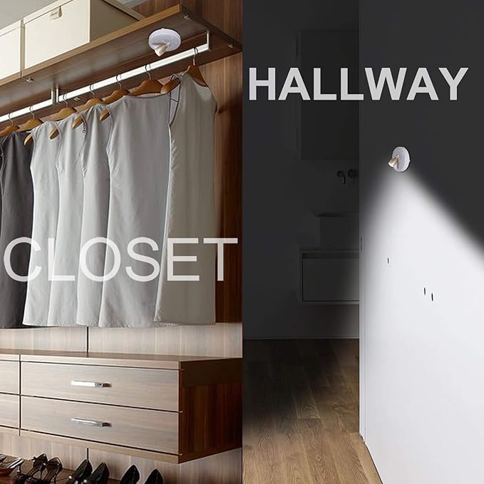 HONWELL Wireless Spotlight Battery Operated LED Puck Lights, Touch Closet Light, Stick on Wall Hallway Basement Entrance Perfect Adjustable Direction Light for Artwork Decorative