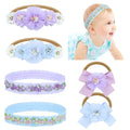 Dizila 6 Pieces Super Soft Stretchy Purple Light Blue Baby Girl Bow Flower Nylon Headbands Floral Lace Headbands Hair Accessories for Newborns Infants Toddlers Girls Kids