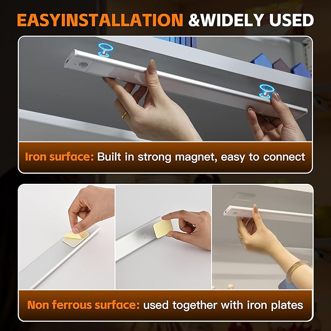 11.8inch Motion Sensor Cabinet Lights, 2200mAh 54 LED Beads, USB-C Charging, 3 Color Temperatures, for Long Lasting Durability Easy to Install, Magnetic Under Cabinet Lights for Kitchen (2 Pack)
