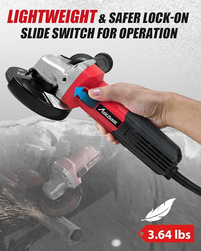 AVID POWER Angle Grinder, 7.5-Amp 4-1/2 inch Electric Grinder Power Tools with Grinding and Cutting Wheels, Flap Disc and Auxiliary Handle for Cutting, Grinding, Polishing and Rust Removal - Red