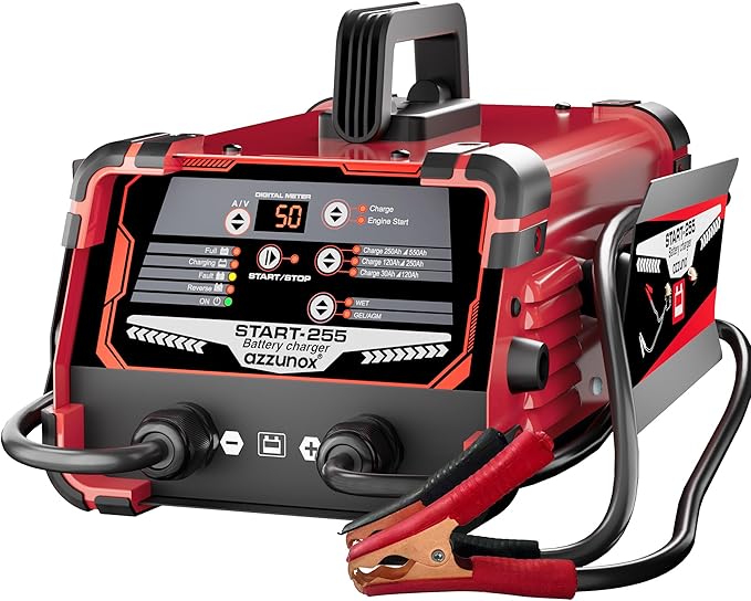 12V 24V Car Battery Charger & Engine Starter, 0-50A Automatic Battery Maintainer, 250 Cranking Amps, Jump Starter & Smart Trickle Charger