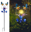 VCUTEKA Solar Lights Outdoor Metal Garden Stake Waterproof Crackle Glass Globe Garden Decor Blue Jay Bird for Pathway, Lawn, Patio, Yard