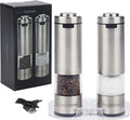 Electric Salt & Pepper Grinder Set – USB-C Rechargeable Stainless-Steel Mills & Shakers with LED Light, Adjustable Ceramic Grinders & Acrylic Rest Tray