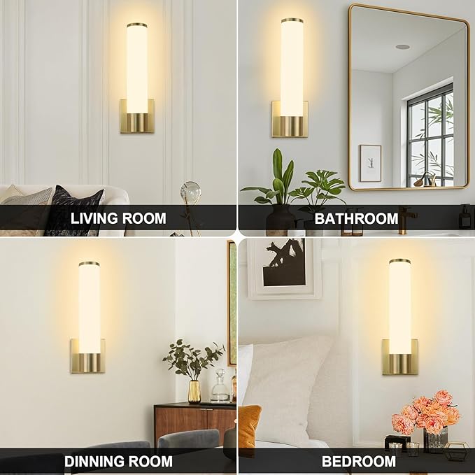 Kalium 14in Modern Wall Sconces, Dimmable Bathroom Vanity Lights,3000K Warm White LED Indoor Sconces Lighting for Bathroom, Stairs, Living Room, Bedroom. Hardwired.