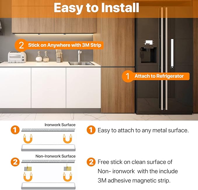 Under Cabinet Lighting Motion Sensor Dimmable Closet Light, 69-LED Under Counter Lights 3000mAh Wireless USB Rechargeable Magnetic Stick-On Night Light for Kitchen, Wardrobe, Cupboard