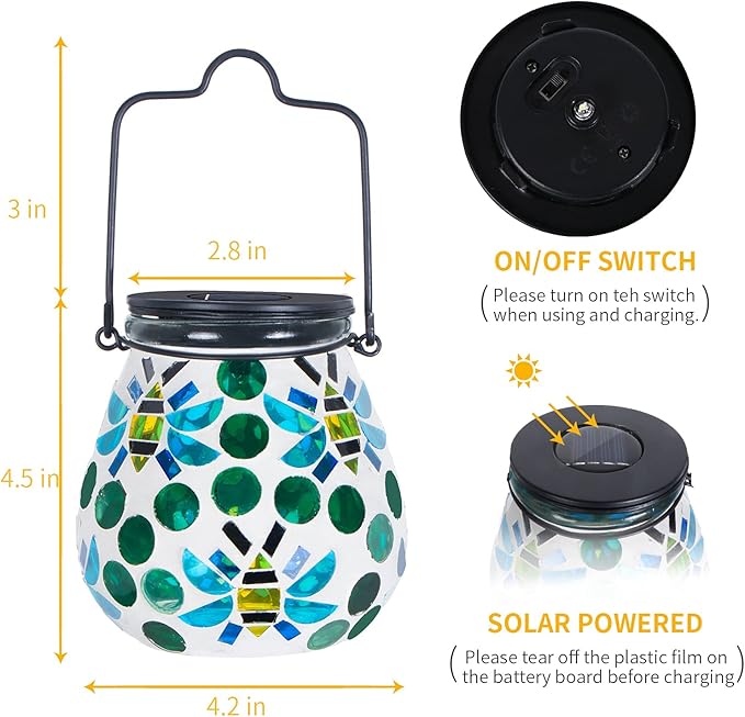 Afirst Mosaic Outdoor Lanterns - Glass Solar Hanging Lights Bee Hollow Out Waterproof Outdoor Decorative for Garden, Patio, Holiday Party Outdoor Decoration