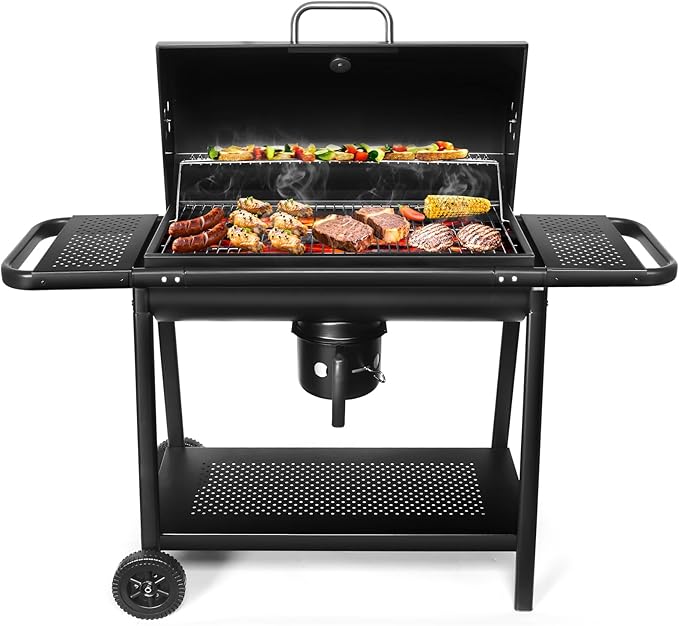 Realcook BBQ Barrel Charcoal Grill: Spacious Premium Outdoor Barbecue Grills with Side Tables - Perfect for Outdoor Cooking Backyard Grilling Patio Tailgating Camping Picnic and Party