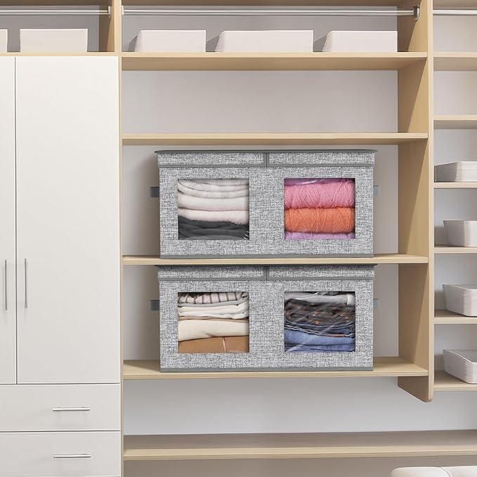 Univivi Large Foldable Fabric Storage Bins with lids [2-Pack] Collapsible Closet Storage Box for Clothes, Closet Organizer with Handles, Storage Cube Basket for Home, Bedroom (Grey, 24" x17" x 12")