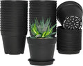 4 inch Small Plant Pots, 28 Pack Plastic Planters with Drainage Holes and Saucers for Flowers Plants, Succulents, Seed Starting Pots, Black