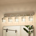 Keonjinn 5-Light Bathroom Light Fixtures, Crystal Chrome Bathroom Vanity Lights Over Mirror, Vanity Lighting Fixtures with Crystal Square Shades (E26 Socket, Exclude Bulb)