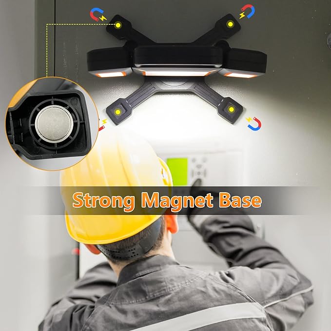 30W Rechargeable Work Light, 3000 Lumen Magnetic Work Light Battery Powered, Waterproof Portable Cordless Job Site Lighting for Construction Site, Workshop, Garage, Camping, and Car Repairing