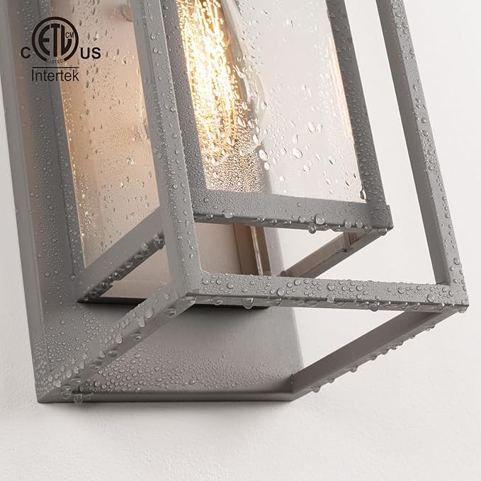 mirrea 14" Classic Outdoor Wall Sconce 1 Light in Rectangular Metal Frame and Clear Glass Shade Waterproof Porch Light Patio Light Pack of 2 (Matte Gray)