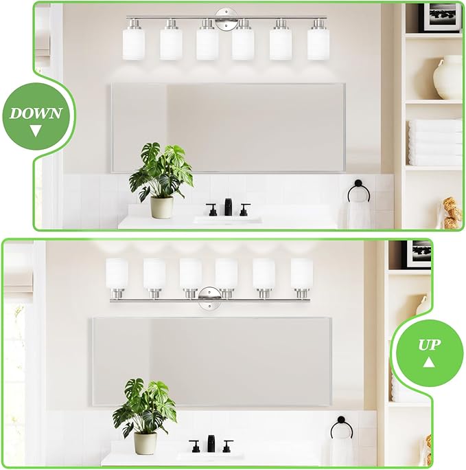 6-Light Brushed Nickel Vanity Lights for Mirror, Bathroom Light Fixtures with Textured Milky White Glass Shade, Modern Kitchen Light Fixtures Wall Sconce Light - E26 Base