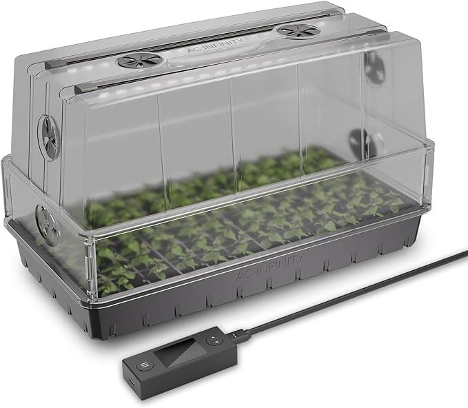 AC Infinity Heavy-Duty Large Humidity Dome w/Full Spectrum LED Grow Light Bars, Samsung LM301H EVO Diodes, 3mm Thickest Dome and 6x12 Trays, Vent Extension Panels, for Seed Starting and Propagation