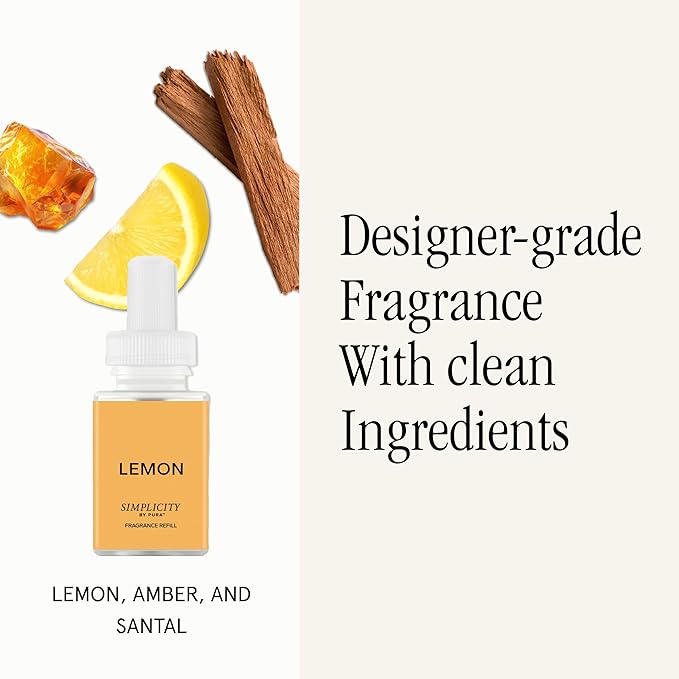 Pura Mini Smart Fragrance Diffuser for Small Spaces Adjustable Smart Home Device with LED Light & Automatic Vial Detection - Includes 1 Scent Refill; Lemon