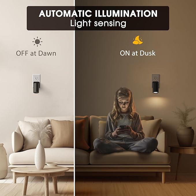 Briignite Night Lights Plug into Wall, Rotating Night Light Plug in, 2Pack, Dusk to Dawn Dimmable Nightlight Soft White, 1W Led Night Light for Bedroom, Kids Room, Bathroom