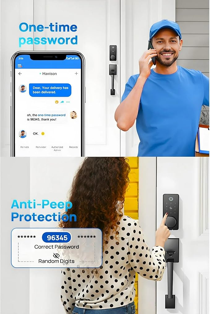 Smart Keyless Entry Door Lock Set w/Front Door Handle, 0.1s Fingerprint Biometric Unlock, Auto Lock, APP Remote/Passcodes/Cards Control, Keypad Deadbolt, Easy Install for Entry Bedroom