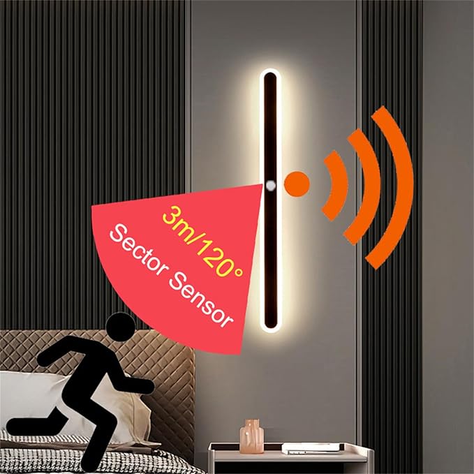 Modern LED Wall Sconce with Motion Sensor Interior Acrylic Black Wall Lamp Indoor Minimalist Long Wall Light Inside Lighting Fixtures for Living Room Bathroom Front Door Bedroom (180CM,Natural Light)