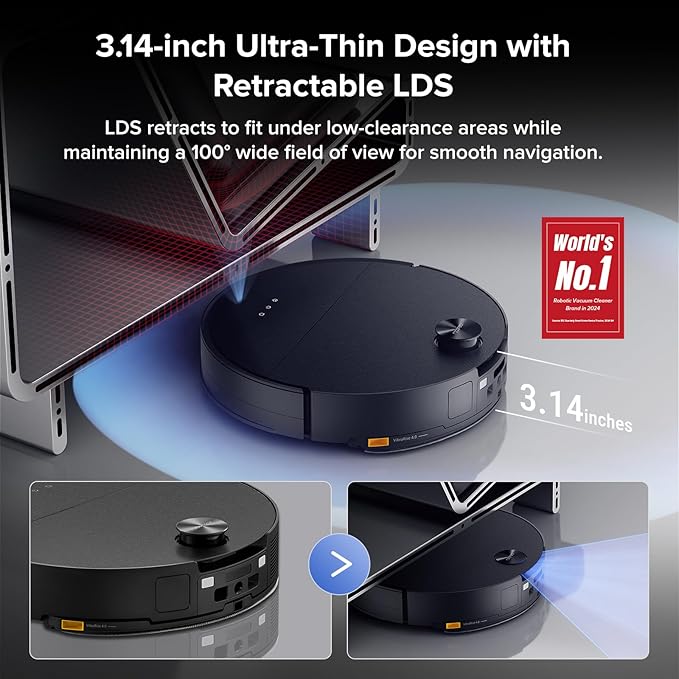 roborock Saros 10 with Refill & Drainage System Robot Vacuum and Mop, 22,000Pa Suction, AI Obstacle Avoidance, 3.14-inch Ultra Thin, Intelligent Dirt Detection, Zero Tangling Main Brush, Hot Water Mop