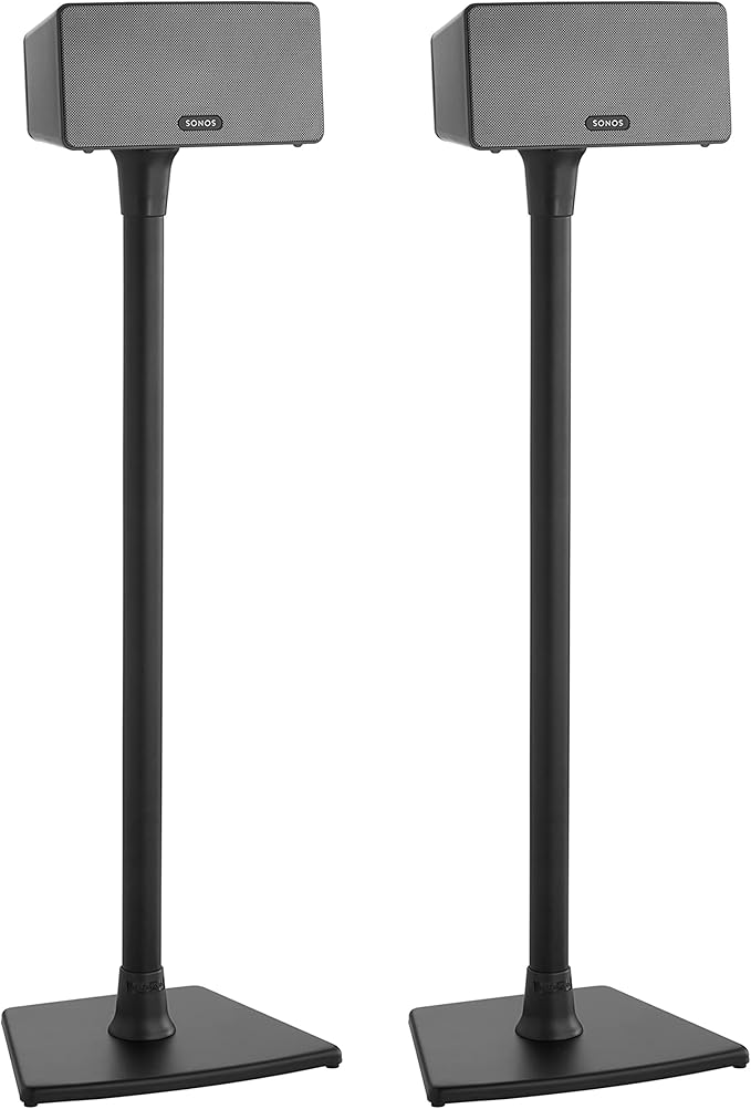 SANUS Wireless Sonos Speaker Stand for Sonos One, Play:1, & Play:3 - Audio-Enhancing Design with Built-in Cable Management - Pair (Black) - WSS22-B1