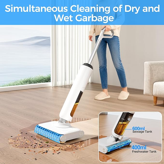 HABIUBIU Wet Dry Vacuum Cleaner, 180° Lay-Flat Cordless Vacuum Mop Combo with Edge Cleaning, All-in-One Floor Cleaner for Hard Floors, 45mins Runtime, Full-Path Self-Cleaning&185℉ Flashdry