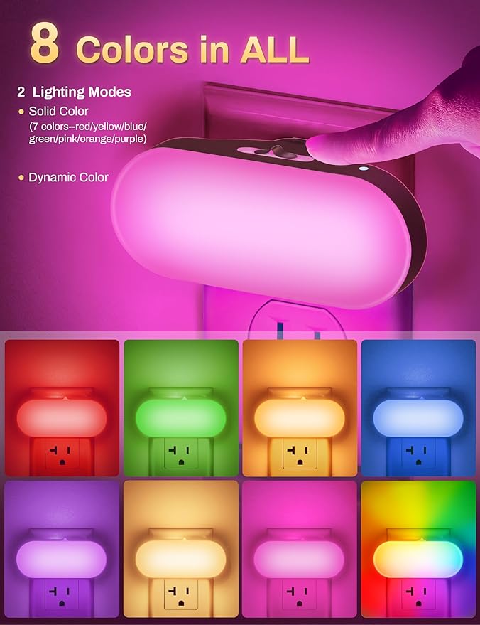 DORESshop RGB Night Lights Plug into Wall, 4 Pack Dusk to Dawn Color Changing Night Light Night Light for Bedroom, Kids Room