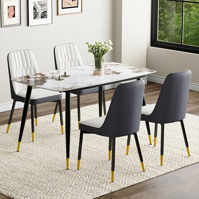 Small Dining Table Set for 4, 50'' Sintered Stone Table, Easy to Assemble, Suitable for Small Spaces